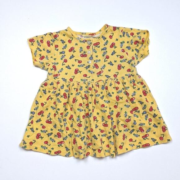 Vintage Old Navy Top Girls Size 18-24m Yellow Cherry Swing Tunic - Picture 1 of 3